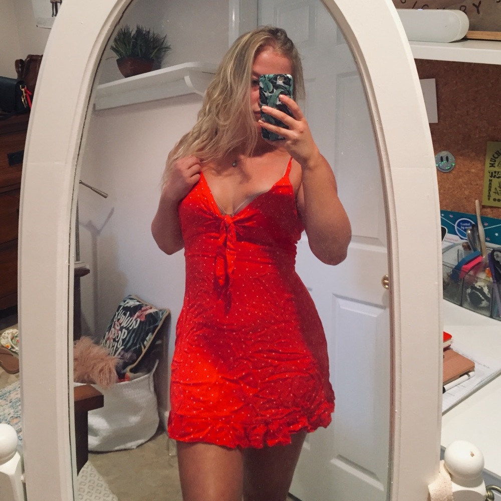 Mink Pink Santorini Red Polka Dot Dress